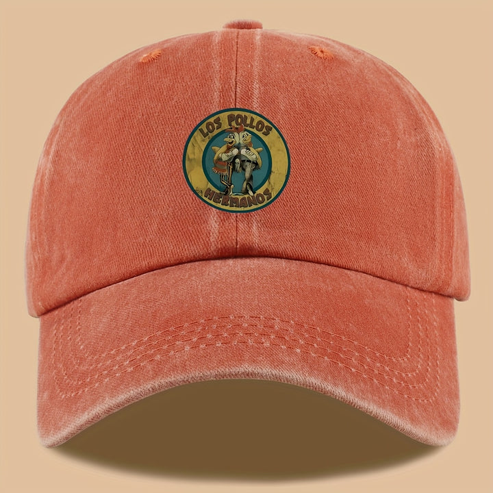 1 pieza de gorra de conductor de camión estilo urbano de moda con estampado de letras de dibujos animados Los Pollos Hermanos | Gorra solar ajustable para parejas, adecuada para senderismo, ciclismo, fiestas en la playa, conferencias | Gorra de béisbol su
