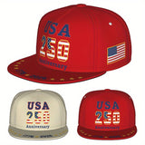 Gorra Snapback de Hombres y Mujeres - 250º Aniversario de EE. UU. 1776-2026 - Bandera Americana Ajustable con 50 Estrellas y 13 Rayas, Gorra Ligera y Transpirable de Visera Plana para el 4 de Julio, Día de la Independencia, Actividades al Aire Libre - Reg