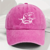 Gorra de Béisbol Blanca con Estampado de Pescado Desgastada, Visera Curva Casual y Suave, Tamaño Ajustable para Exteriores, Gorra Duckbill a la Moda