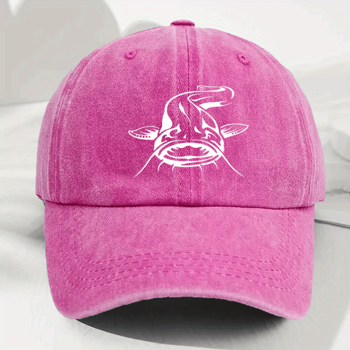 Gorra de Béisbol Blanca con Estampado de Pescado Desgastada, Visera Curva Casual y Suave, Tamaño Ajustable para Exteriores, Gorra Duckbill a la Moda
