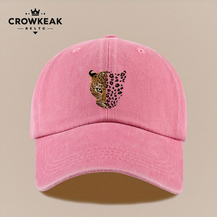 1 gorra de béisbol retro con estampado leopardo - Diseño ajustable similar al oído del cheetah, ligera y transpirable para , viajes u outfits casuales: marrón//beige claro (lavada manual)