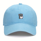 1 pieza de gorra de béisbol bordada con dibujos animados de gatitos grises y blancos, ajustable, ligera, transpirable, para todas las estaciones, poliéster, 100g/m², con instrucciones de cuidado de lavado a mano.