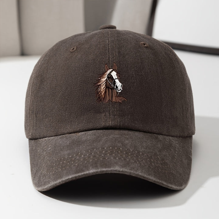 Gorra de béisbol retro lavada ligera para jóvenes con logotipo de cabeza de caballo - Ajuste elástico, cierre de clic, lavable en máquina, gorra casual para todas las estaciones y Ramadán para niños y niñas, accesorio versátil para jóvenes, juguetón, ropa