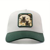 Gorra de béisbol con fase lunar de gato negro bohemio para hombre y mujer - Gorra ajustable de malla, ligera y transpirable para verano con bordado 3D, diseño de anime de hip hop para actividades al aire libre, ropa casual para la cabeza, accesorios de mo