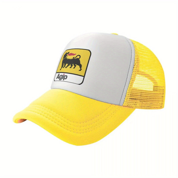 Gorra de Béisbol AGIP para Hombres y Mujeres - Gorra Ajustable con Malla Transpirable, Diseño en Dos Tonos /Blanco, Detalles Rojos y Emblema Amarillo - Lavable a Máquina, Gorra Casual Deportiva para Exteriores, Sombrero Ajustable