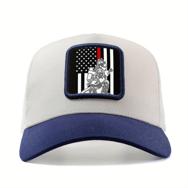 Gorra de béisbol unisex con malla trasera, bandera de EE. UU. y bomberos ajustable, gorra trucker estilo hip hop anime, gorra transpirable para verano al aire libre