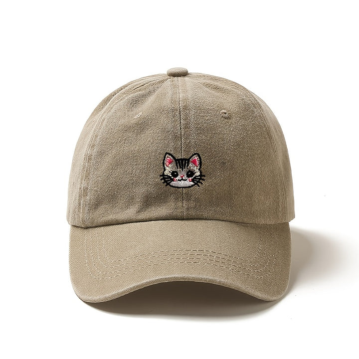 Gorra de béisbol bordada con gato lindo - Ligero, transpirable, poliéster, ajuste ajustable, perfecto para uso diario y regalos de vacaciones, ideal para Pascua, Día de la Madre, Ramadán, ropa casual para la cabeza | Bordado juguetón | Gorra cómoda