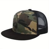 Gorra Unisex de Basquetbol con Diseño Camuflaje, Panel Trasero de Malla y Visera Negra, Cierre Ajustable tipo Snapback, Ligero 100% Acrílico para Uso al Aire Libre, Casual y en Fiestas