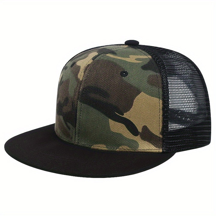Gorra Unisex de Basquetbol con Diseño Camuflaje, Panel Trasero de Malla y Visera Negra, Cierre Ajustable tipo Snapback, Ligero 100% Acrílico para Uso al Aire Libre, Casual y en Fiestas