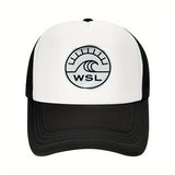 1 pieza de gorra de béisbol de malla de organización de surf WSL - Gorra ajustable transpirable con diseño de onda geométrica, gorra casual para todas las estaciones unisex para hombres y mujeres, blanco y negro, perfecta para actividades al aire libre, p