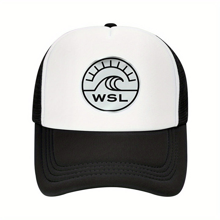 1 pieza de gorra de béisbol de malla de organización de surf WSL - Gorra ajustable transpirable con diseño de onda geométrica, gorra casual para todas las estaciones unisex para hombres y mujeres, blanco y negro, perfecta para actividades al aire libre, p