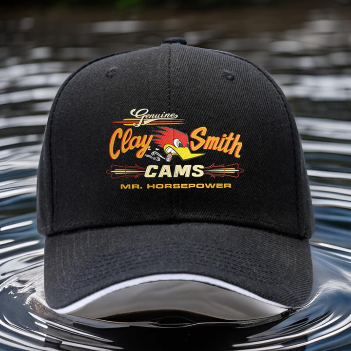1 pieza de sombrero ajustable Clay Smith Cams Mr. Horsepower - Ligero, cómodo, elegante sombrero de béisbol negro con impresión de amarillo y naranja vibrante para hombres y mujeres, sombrero de exterior | Sombrero de béisbol de moda | Tela texturizada