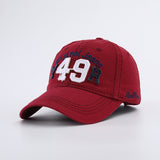 Gorra de Béisbol Retro Americana Vintage con Bordado 3D de Letras '49R' y Jeans, Ajustable con Snapback, Sombrero Azul Marino para Looks Casuales y Navideños