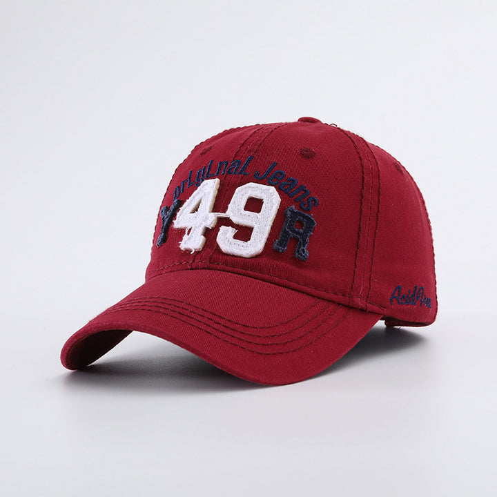 Gorra de Béisbol Retro Americana Vintage con Bordado 3D de Letras '49R' y Jeans, Ajustable con Snapback, Sombrero Azul Marino para Looks Casuales y Navideños