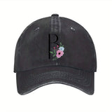 Gorra de Béisbol Unisex con Estampado Floral en Letras R - y Rosa, Visera Curva Transpirable para Hombre & Mujer. Diseño Moderno e casual Ideal Para Uso Diario, Gimnasio o Deportes. Ajuste Estructurado Fácil Cuidado. ¡Versatilidad Total!