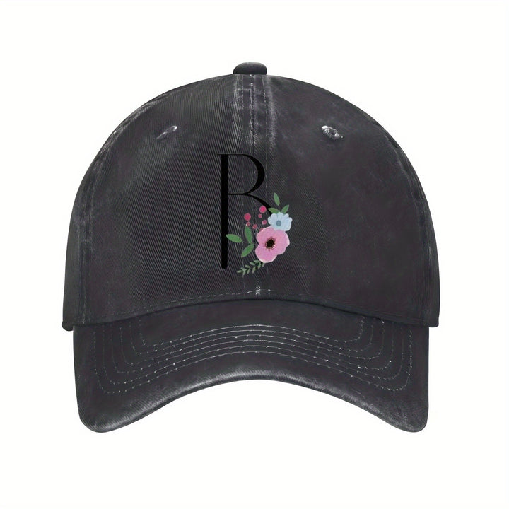 Gorra de Béisbol Unisex con Estampado Floral en Letras R - y Rosa, Visera Curva Transpirable para Hombre & Mujer. Diseño Moderno e casual Ideal Para Uso Diario, Gimnasio o Deportes. Ajuste Estructurado Fácil Cuidado. ¡Versatilidad Total!