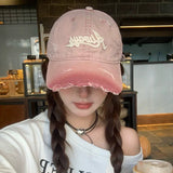 Gorra de Béisbol Rosa con Letras y Efecto Desgastado para Hombres e Mujeres, Nueva Gorro Unissex Versátil