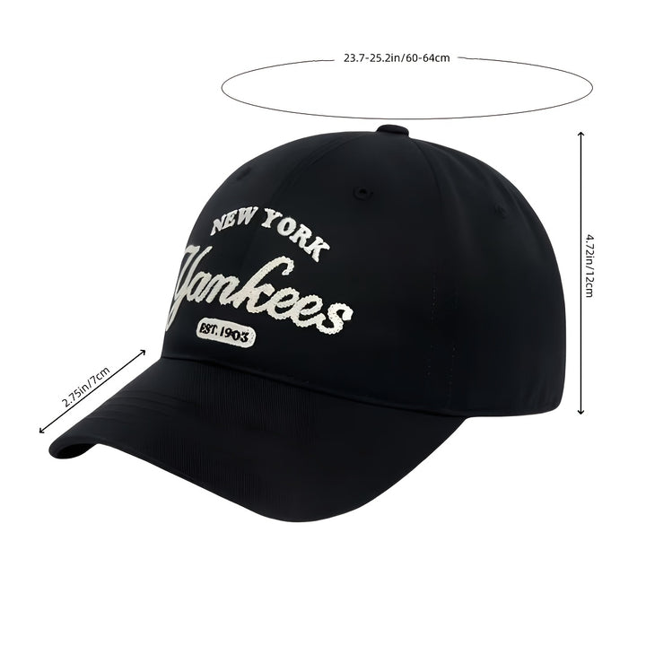 Gorra de Béisbol MLB New York Yankees para Hombres y Mujeres - Gorra Unisex Snapback Negra con Logo Blanco, 100% Poliéster, Ajuste Elástico, Lavable a Mano para San Valentín, Partidos de Fútbol y Mardi Gras