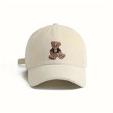 1 Gorra de béisbol unisex de pana con oso bordado y letras B - Diseño patchwork de dos tonos, cierre ajustable con visera