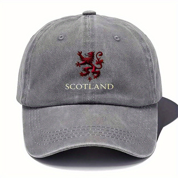 Gorra de béisbol con lema de león escocés - Negro con diseño de león a cuadros rojo y blanco, tejido textil transpirable, perfecto para deportes al aire libre y regalos, gorra deportiva al aire libre | Diseño de león a cuadros | Equipo duradero, equipo te