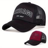 Gorra de malla transpirable con impresión de Chicago Est. 1837 - Gorra de béisbol liviana de punto para todas las estaciones, protección solar unisex para hip-hop, prohibido lavar a máquina