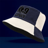 Gorro de Pana para Todas las Estaciones con Logo de Cachorro K9 y Texto K9 UNIT - Cierre Ajustable con Broche, Plegable para Exteriores y Uso Casual - Pana Verde Oliva/ (Lavable a Máquina)