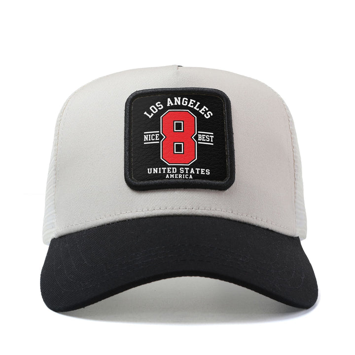 Gorra Snapback Ajustable para Hombres y Mujeres - Diseño de Logo Los Ángeles & Número 8, Parte Trasera en Malla Transpirable, 6 Paneles con Banda Absorbente – Gorra Unisex Estilo Placa Baseball Deportiva, Casual o Streetwear (Estilo Matrícula) – Regalo Id