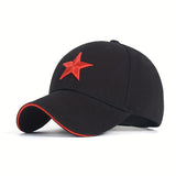 Gorra de béisbol negra casual con estrella roja bordada, 100% poliéster, sombrero para el sol, unisex, ajustable, ideal para regalo en pareja