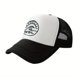 1 pieza de gorra de béisbol de malla de organización de surf WSL - Gorra ajustable transpirable con diseño de onda geométrica, gorra casual para todas las estaciones unisex para hombres y mujeres, blanco y negro, perfecta para actividades al aire libre, p