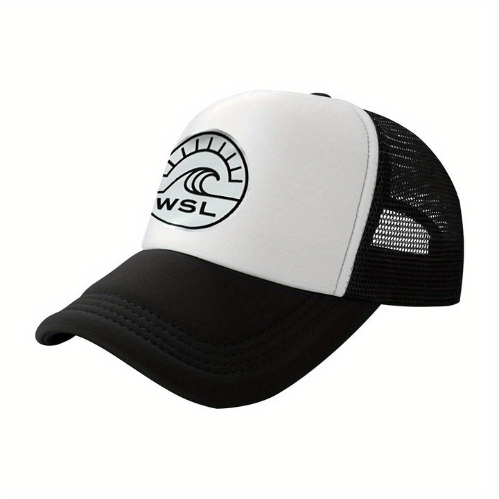1 pieza de gorra de béisbol de malla de organización de surf WSL - Gorra ajustable transpirable con diseño de onda geométrica, gorra casual para todas las estaciones unisex para hombres y mujeres, blanco y negro, perfecta para actividades al aire libre, p