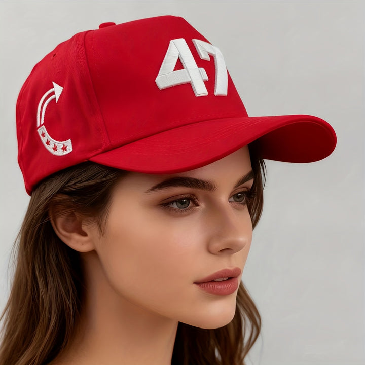 Gorra de béisbol unisex bordada número 47 - Snapback ajustable, ligera, diseño número 47, roja con bordado, perfecta para streetwear y ropa casual