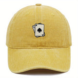 Gorra de béisbol lavada con diseño bordado de cartas, ajustable para hombres y mujeres