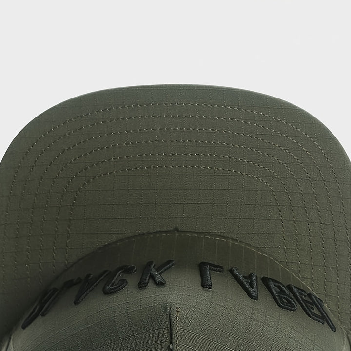 Gorra de Béisbol Unisex para Adultos en Verde Militar Oliva - Ajustable con Letras NEGRAS, Sombrero Ancho al Sol Ideal & Ciclismo, Senderísmo y Uso Casual - Gorro Duradero Para Exteriores (Talla Única)