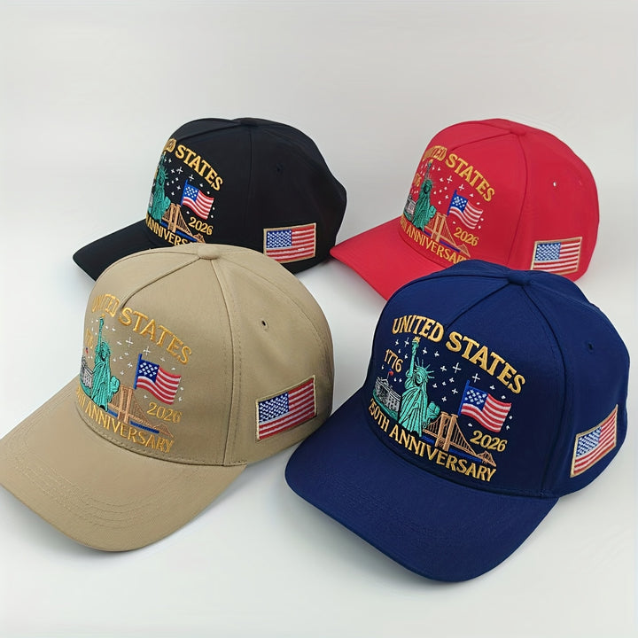 Gorra de béisbol para hombre, 250 aniversario, Estatua de la Libertad y bandera - Diseño de cúpula de 5 paneles con estatua de la Libertad bordada en 3D y fechas 2020/2026/2028/2030/2032/2034/2036/2038/2040, suave, para uso casual y formal en todas las...