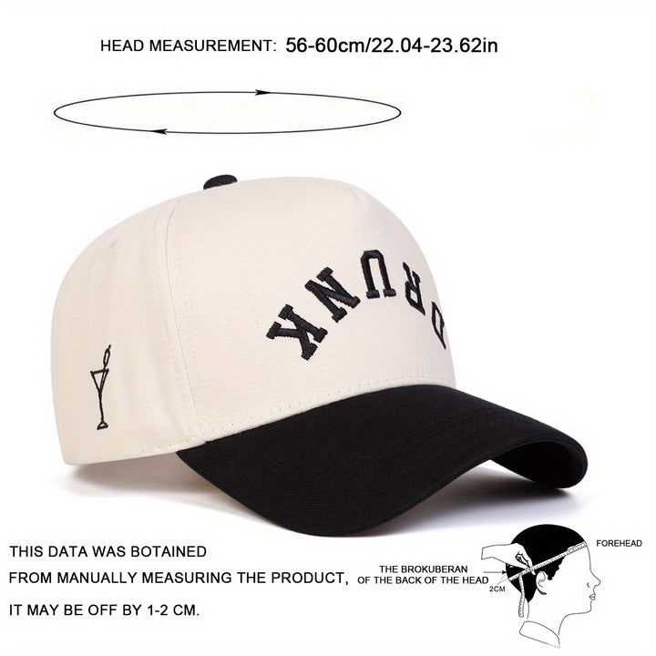 Gorra de béisbol bordada DRUNK para hombre - Ligera, ajustable y de 5 lados, con estampado de 'DRUNK', poliéster transpirable para viajes de primavera/verano, playa y uso casual, gorra de playa