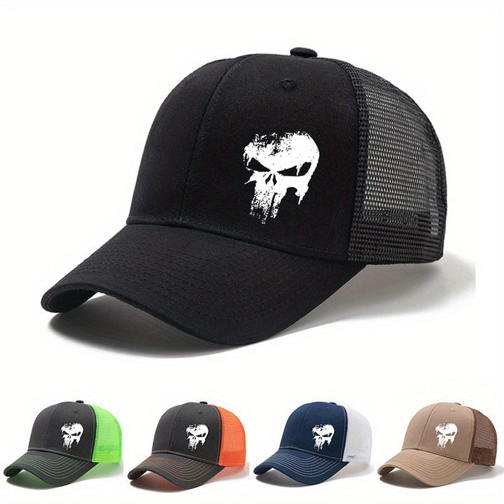 Tela. Gorra de béisbol ajustable con estampado de calavera para hombre y mujer - Malla transpirable, sombrero casual de verano con cierre snapback, ideal para actividades al aire libre, viajes, camping y ocio, sombrero casual | Gorra con estampado de cala