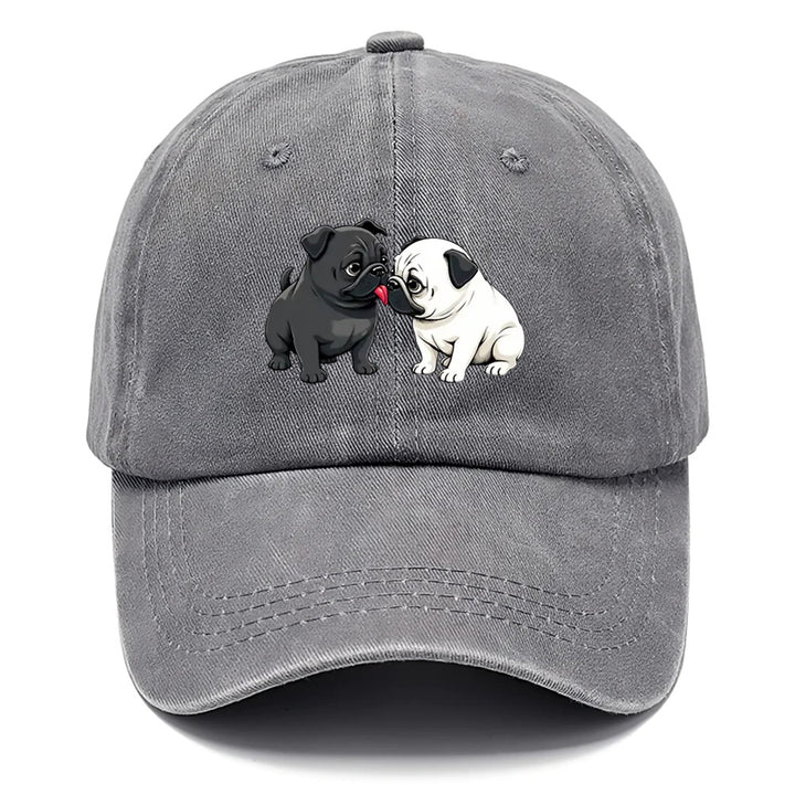 1 Gorra Ajustable con Estampado de Pug Lindo - Sombrero Unisex Suave y Transpirable para Hombres & Mujeres, Regalo Ideal Para Amantes del Perro en Cumpleaños o Fiestas (Diseño /Blanco), Eventos Formales e Informais. Lavada a Mano. Visera Curva. ¡Estilo Di