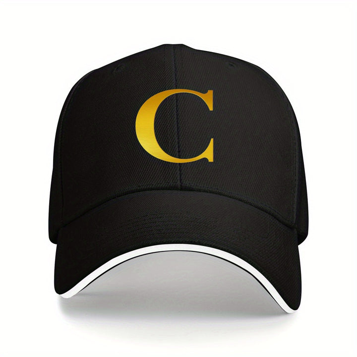 Gorra de béisbol unisex ajustable con estampado de logo 'C' amarillo - Ligera y transpirable, con ribete y letras doradas - Sombrero casual y deportivo para exteriores para todas las estaciones para hombres y mujeres, regalo perfecto para las fiestas (lav