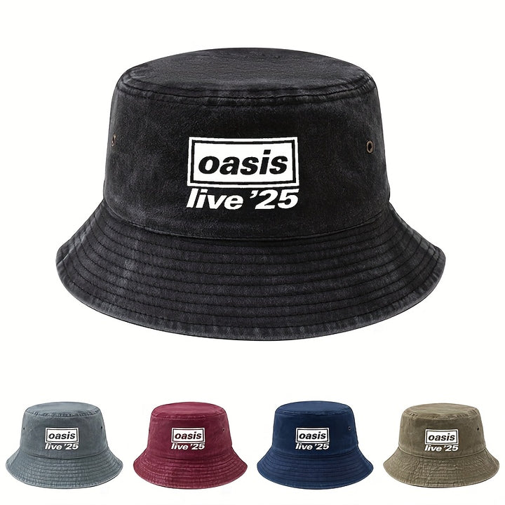 MAKEFGE Gorra Unisex Oasis Live'25 Estampada - Gorra Trucker Ligera para Hombres y Mujeres, 5 Colores (/Azul Marino/Morado Oscuro/ Marino/Beige), Cierre Ajustable con Broches, Protección Solar Transpirable para Camping, Viajes y Vacaciones, Equipo de Camp