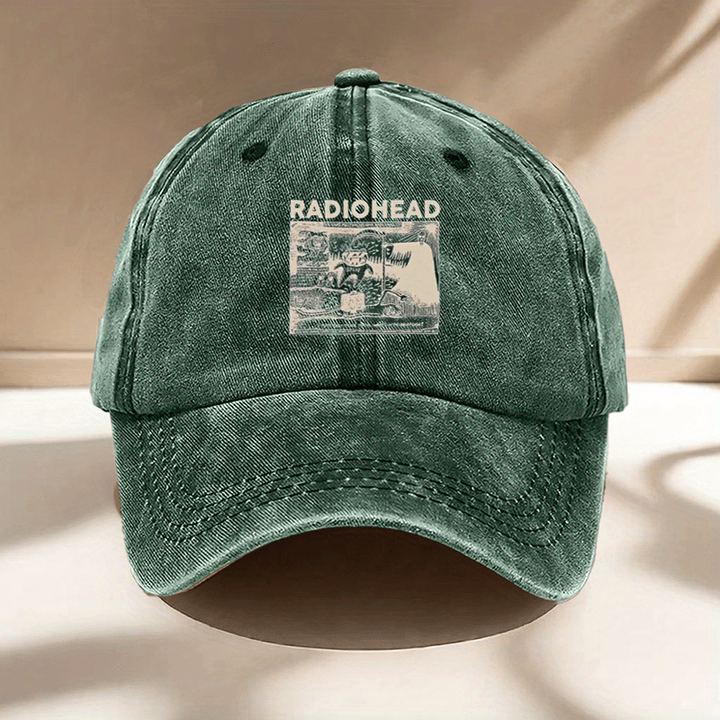 Gorra de béisbol lavada con estampado de RADIOHEAD para hombres y mujeres, ajustable, informal y versátil, ligera y cómoda, esencial para actividades al aire libre, que muestra encanto de personalidad.