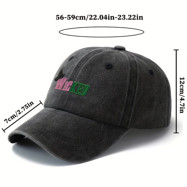 Gorra de Béisbol Unisex Estilosa y Versátil con Letras Impresas WICKED, Visera Curva Clásica Retro Lavada Ligera para Vacaciones al Aire Libre, Camping y Ocasiones Casuales, Accesorio de Viaje, Textura Resistente y Duradera