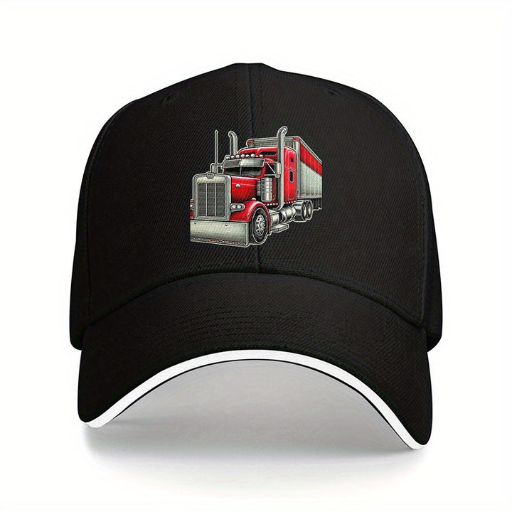 Gorra de Béisbol Retro Clásica con Camión Grande - Gorra Ligera Ajustable para Papá con Gráfico Semi-Camión Rojo Vibrante, Sombrero Unisex para Hombres y Mujeres, Ropa Casual & Fiesta de Solteros, Gorras Divertidas de Camionero para Adultos, Tocado Unisex