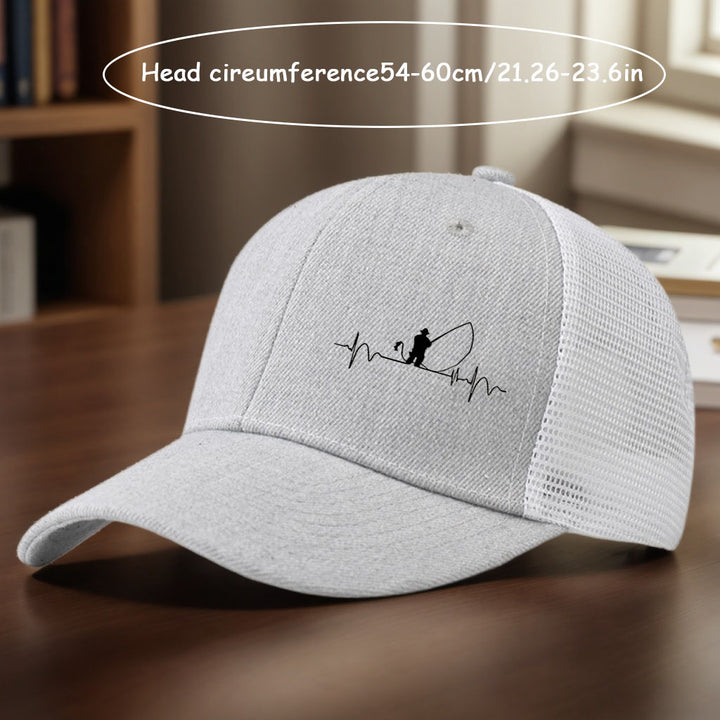 1 Gorra de béisbol de malla con estampado deportivo para hombres, entusiastas de la pesca, alta calidad, exterior, secado rápido, borde curvo, gorra ajustable transpirable unisex