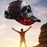 1 gorra de béisbol estilo hip-hop con calavera y flores - Gorra ajustable y transpirable de poliéster para viajes, fiestas en la playa y actividades al aire libre informales, ligera y lavable en máquina, regalo perfecto para Halloween, Navidad, Día de San