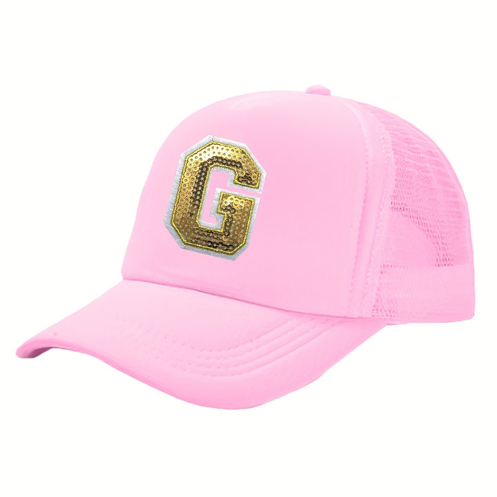 OKOIUM Gorra de Béisbol con Letras Brillantes para Niñas y Niños - 26 letras del alfabeto A-Z, Cierre Snapback Rosa Dorado Reluciente, Parte Trasera Transpirable en Malla, Tamaño Ajustable 4-10 años. Ideal como Sombrero Casual Diario o Fiestas Escolares (