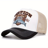 Gorra de béisbol retro americana con estampado de cabeza de oso, unisex, transpirable, malla de contraste, estilo trucker