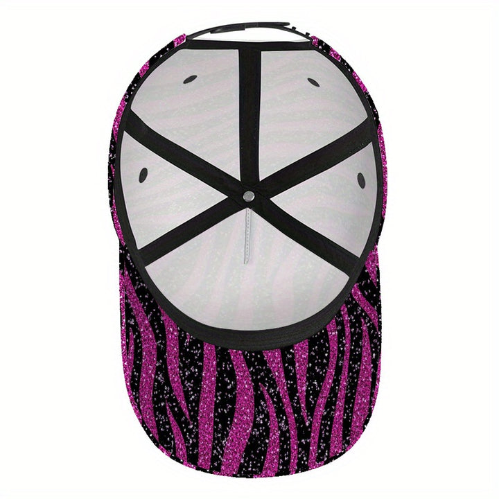 1 gorra de béisbol con estampado de cebra rosa brillante - Gorra ajustable con diseño de cebra y destellos, ligera y cómoda, ideal para fiestas, vacaciones, uso diario y eventos especiales (correa ajustable)