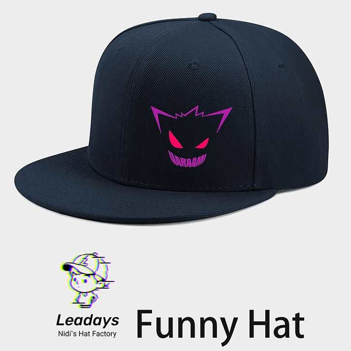 Gorra de béisbol con diseño de sonrisa diabólica de anime, ajustable con cierre trasero y visera plana, 100% poliéster transpirable, unisex, casual, para hombres y mujeres, ideal para uso en todas las estaciones, festivales y baile