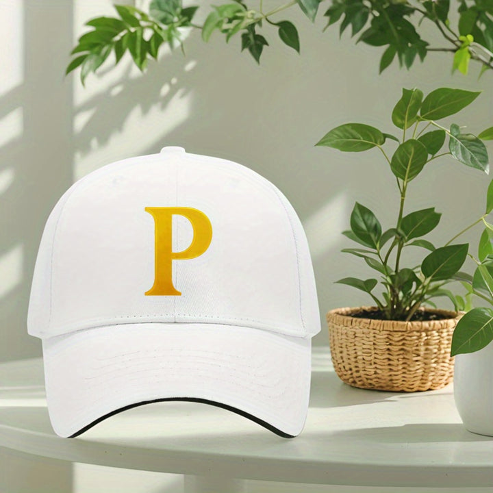 Gorra de béisbol unisex ajustable con estampado de la letra P - Ligera y transpirable, diseño amarillo para hombres y mujeres, gorra casual y deportiva para todas las estaciones, regalo perfecto para hombres y mujeres, gorra lavable, sombrero de ocio