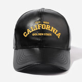 Gorra de béisbol de cuero PU California Golden State - Unisex, ajustable, cierre con botón, protección solar, temática de vacaciones, artesanal con bordado y diseño tejido
